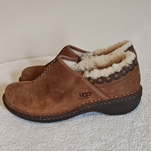 Uggs Bettey Clog Shoes Brown Size 6 Slip On Shearling Cuff Waterproof Soles 5747 - Picture 6 of 11